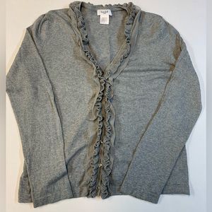 Kate Hill womens petite large cardigan sweater gray